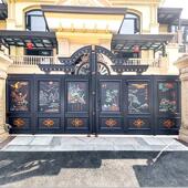 户外院子门农村自建房不锈钢庭院大门别墅电动铝艺双开门梅兰竹菊