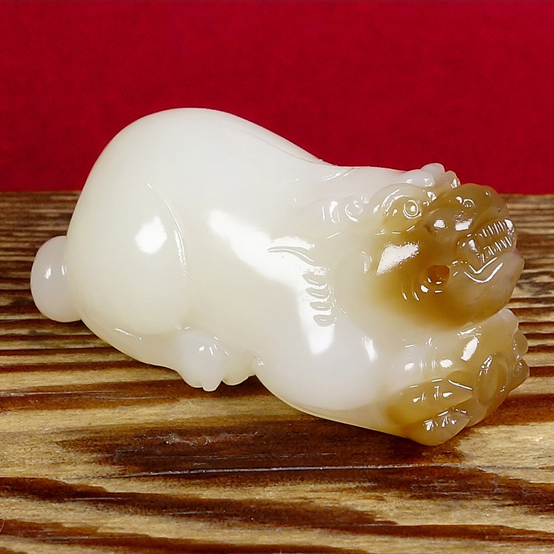 W1寓意：招财纳福和田玉糖羊脂白玉鸿运当头貔貅挂件把件29.49