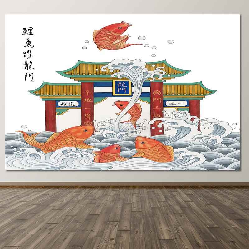 鱼跃龙门贴画海报鲤鱼跳龙门高考助力励志贴画书房横版贴墙装饰画图片