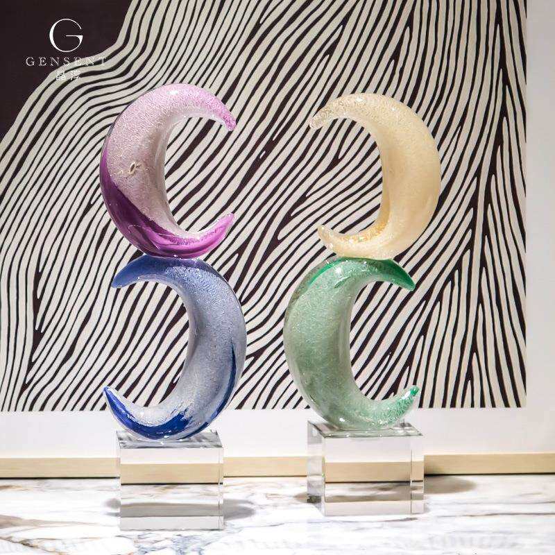 晶淳 跨境热销客厅电视柜艺术装饰新月亮摆件水晶琉璃 直播间装饰