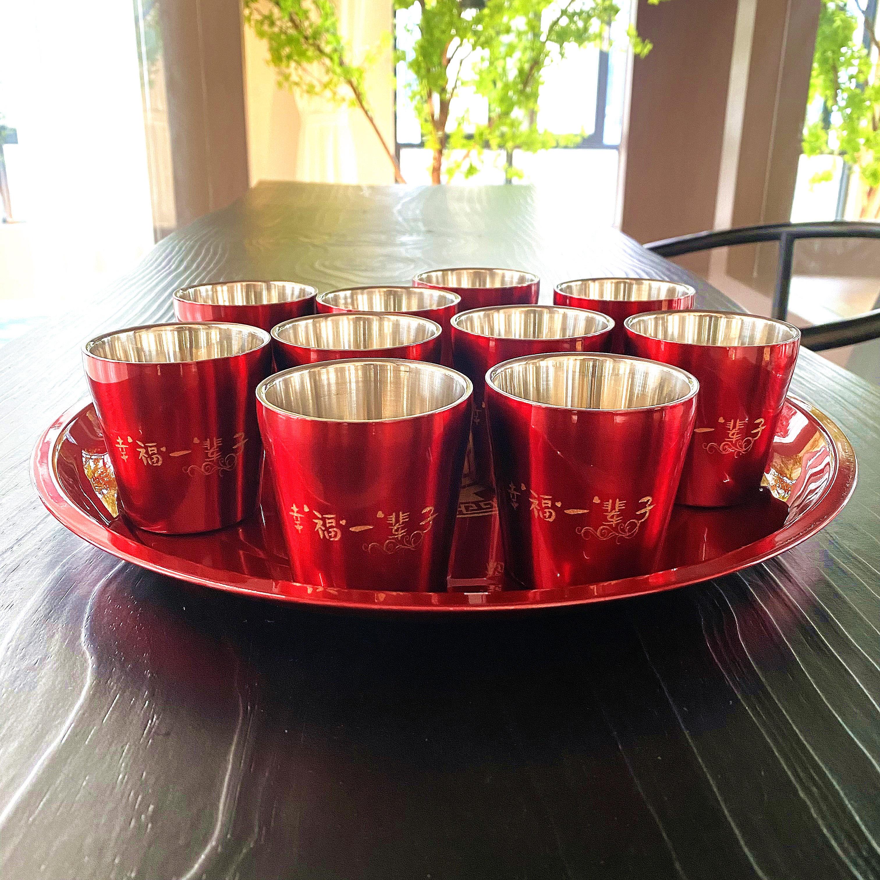 敬茶敬酒杯结婚庆304双层不锈钢水杯陪嫁改后茶杯红色防烫小杯子