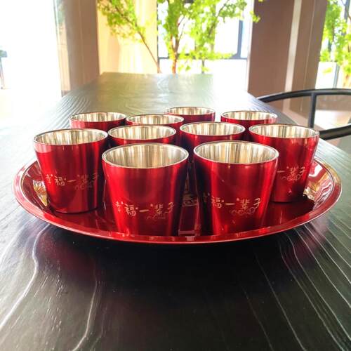 敬茶敬酒杯结婚庆304双层不锈钢水杯陪嫁改后茶杯红色防烫小杯子
