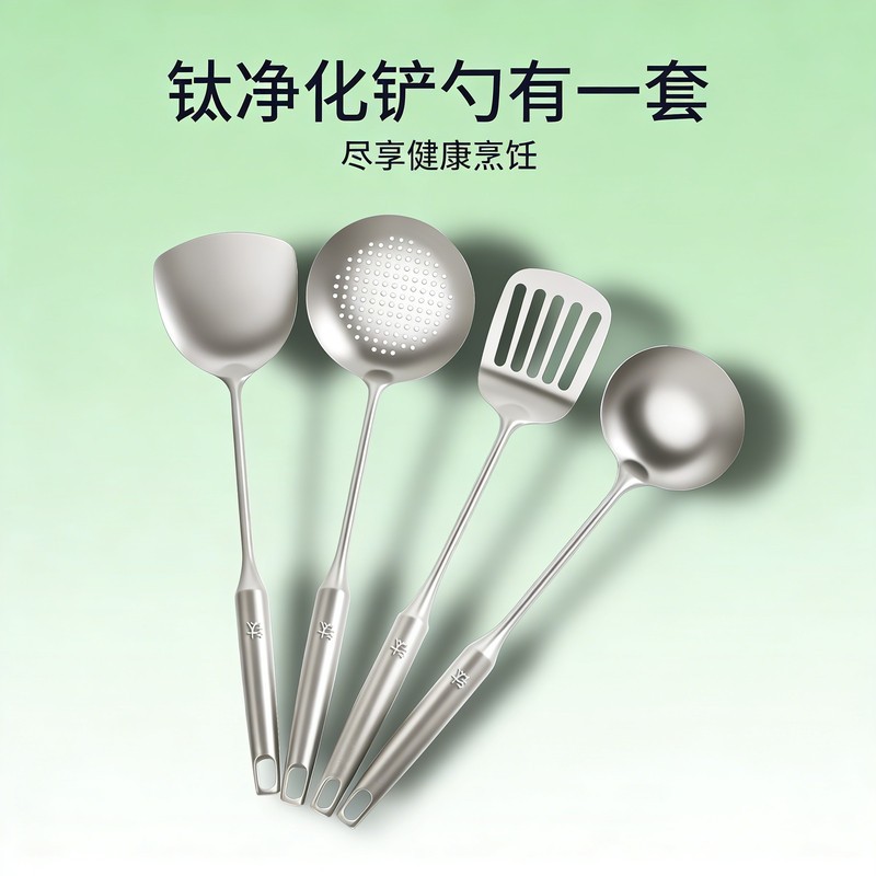 纯钛铲子家用炒菜锅铲子304中式防烫家用厨房烹饪厨具钛铲勺套装