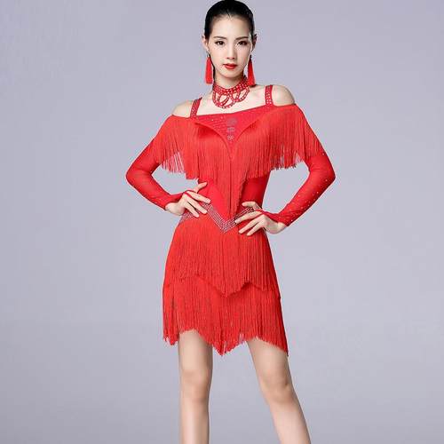 正品妹长姿彩拉丁舞5裙专业比赛表演服装女成人202新款袖流苏连衣