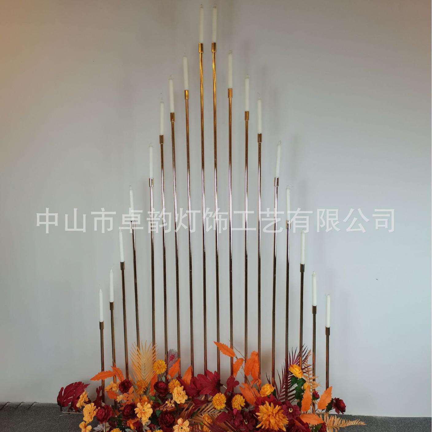 跨境芦苇烛台电镀铁艺18头路引婚礼堂舞台现场装饰背景蜡烛台金色