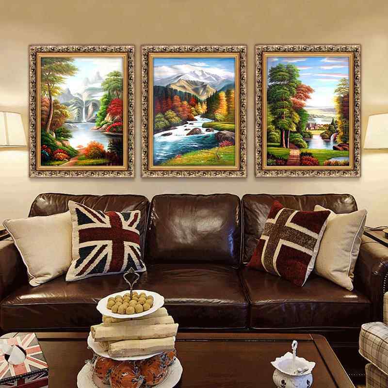 大气欧风景装饰无品牌/美画客厅式挂画简欧山水田园有油框壁画式