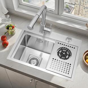 原色304不锈钢吧台中岛台隐藏式小单水槽洗菜盆厨房家用洗手池水