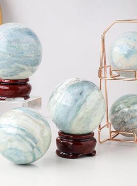 厂家直销摆天然亚蓝EOH纹球件晶原石打磨家居公水水晶工办艺品摆