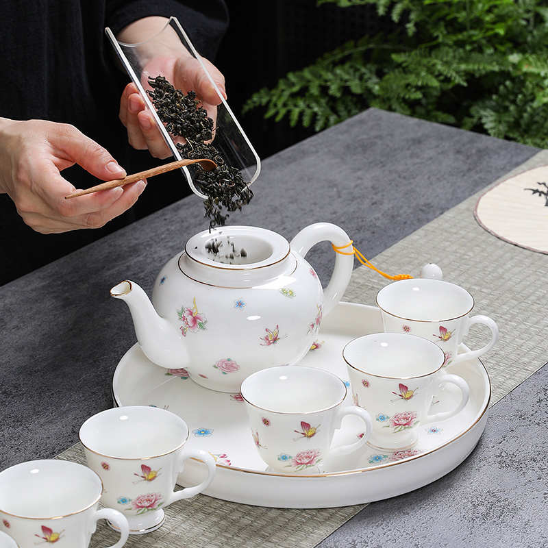 陶瓷茶壶带过滤网大容量家用冲泡茶器大号功夫茶具单壶茶杯子套装