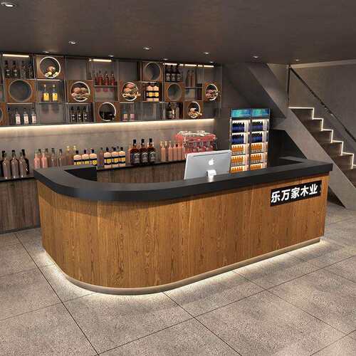 复古吧台中式饭店烧烤店收银台火锅店前台弧形转角接待台柜台
