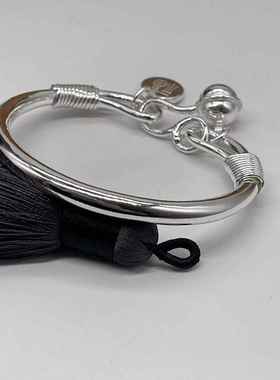 高档纯银实手银工手镯999足银定制心圆条开口蹄形白马银雪花银镯