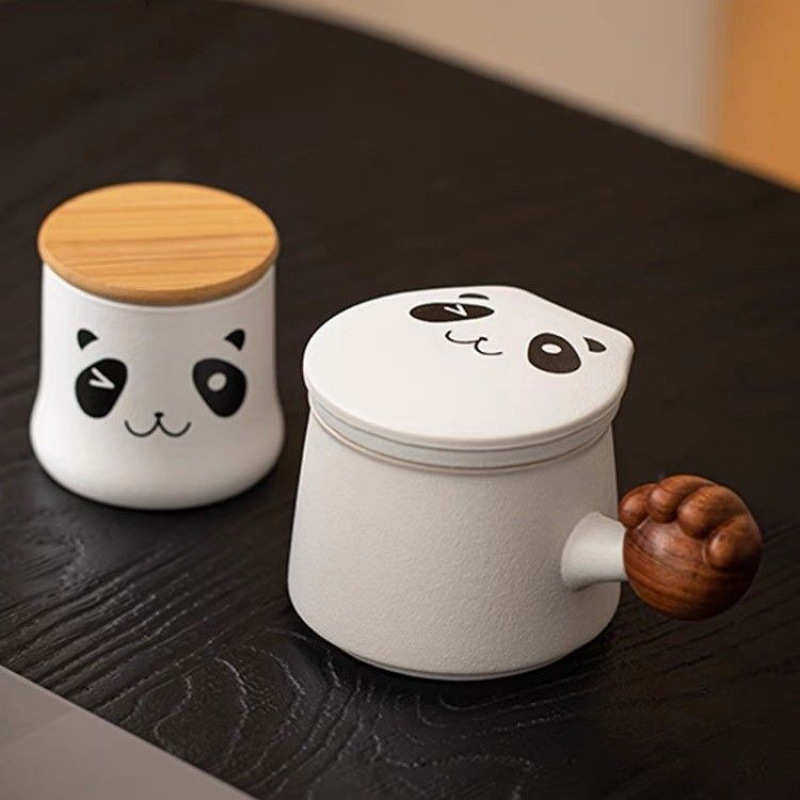 日式陶瓷茶杯茶水分离过滤杯猫爪可爱小众办公带盖泡茶杯家用杯子