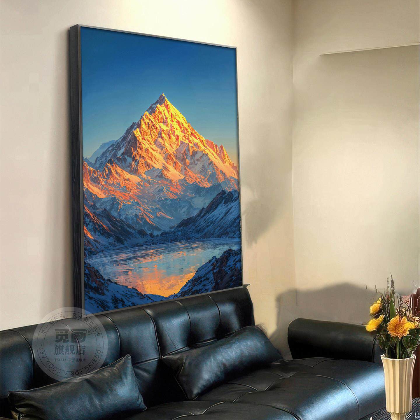 2026新款日照金山装饰画客厅沙发壁画轻奢山水风景玄关挂画砂岩画