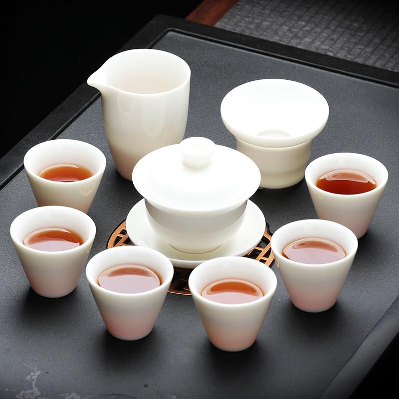羊脂玉功夫茶具白瓷套装小套家用陶瓷盖碗茶杯玻璃泡茶中式礼盒装图片