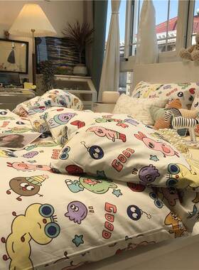 V4写5O田园风碎花上床四件套纯棉被套蓝小色油F76T9T8S画风意1.5m