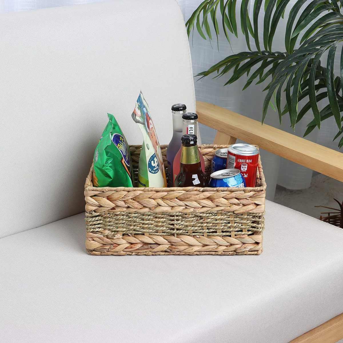 草编收纳盒零食杂物储物箱整理盒卧室收纳篮桌面收纳筐编织筐