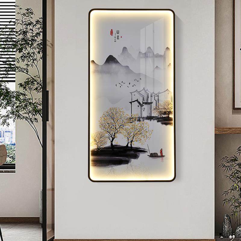创意新中式玄关壁画灯楼梯人感应客厅走廊过道背景墙方形挂画壁灯