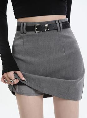 灰色西装半身裙夏季小个子高腰修身时尚a字裙显瘦包臀短裙0107k