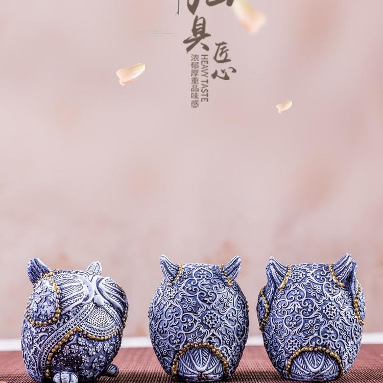 厂家直销zakka杂 迷你动物搁板摆设萌萌哒复古陶瓷猫头鹰家居摆件