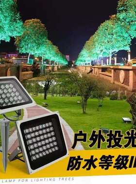 投光灯户外防水100W大功率庭院花园照树室外泛光灯led七彩投射灯