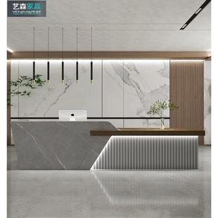 简约现代仿大理石纹烤漆收银台吧台柜台桌酒店公司前台接待台