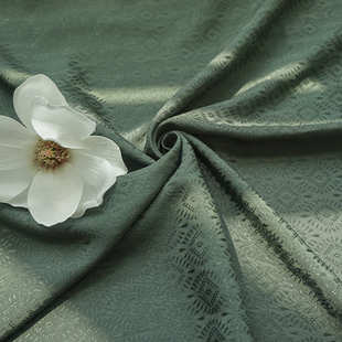 棉绸暗纹汉服布料 光泽墨绿民族方格提花褙子连衣裙人丝人棉面料