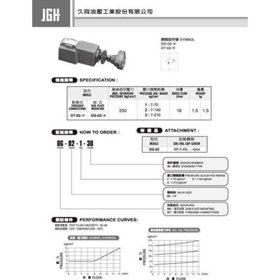 台湾久冈Jeou Gang直動式溢流閥DG-02-1/2/3-30 DT-02-1/2/3-30