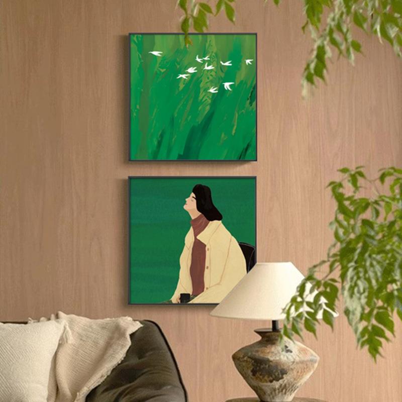 法式中古风客厅装饰画复古绿色植物背景挂画卧室床头壁画鞋柜摆画