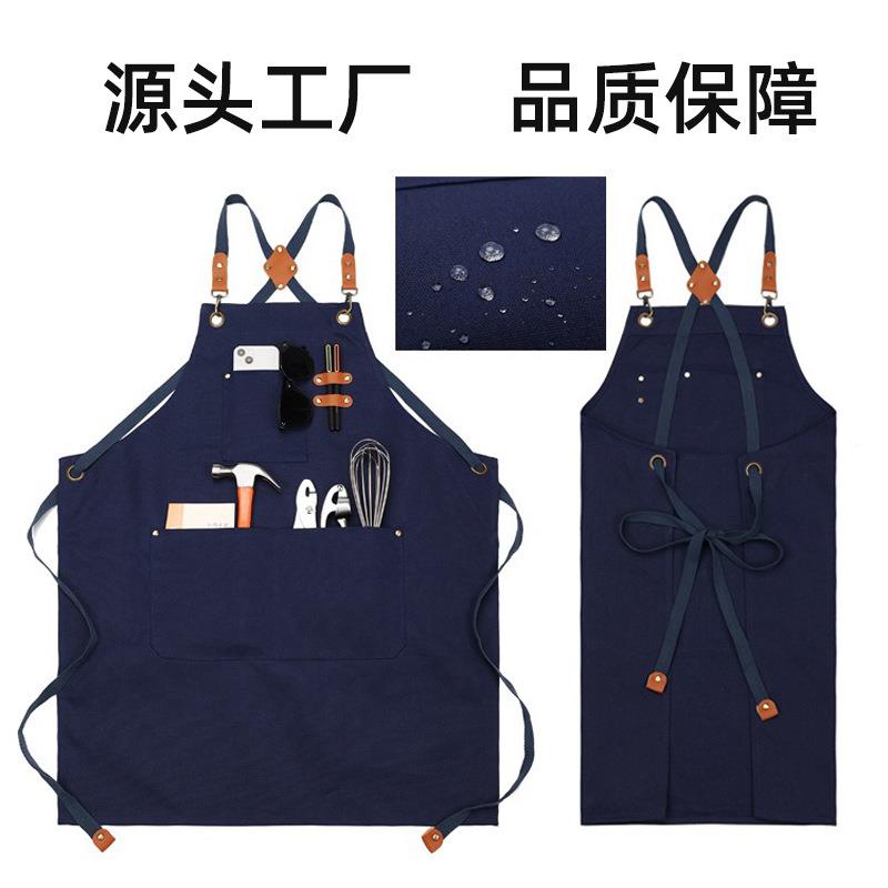 新款防水防油帆布围裙布料家用厨房餐饮烧烤围腰耐脏工作围裙跨境