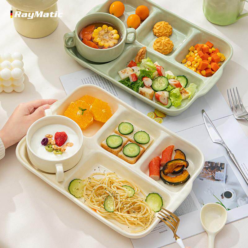陶瓷分格餐盘大人家用减脂月子餐分隔食堂孕妇儿童早餐分餐盘餐具