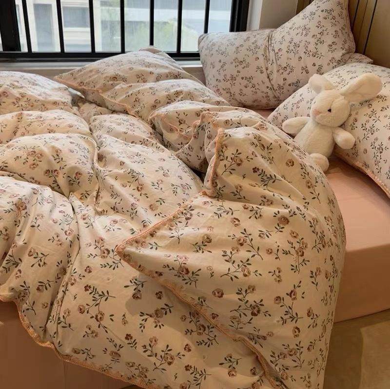 ins复古风A类母婴级双层纱水洗棉被套四件套床上用品床单人三件套,床上用品,床品套件/四件套/多件套,淘宝优惠券,粉丝福利购,淘宝优惠卷