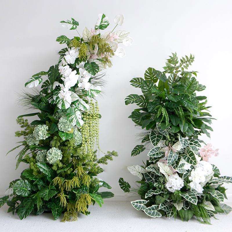 仿真白绿花艺拱门插花摆件羊角牛角架草坪婚礼迎宾签到区布置装饰