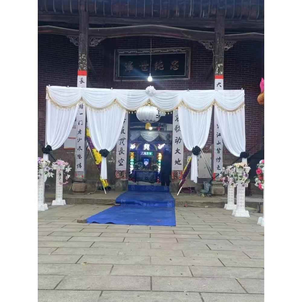 白灵堂布置纱幔殡仪馆丧事葬礼布灵RAH棚孝堂景装饰幕黑背白事布