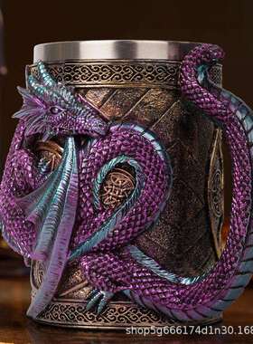 跨境热款创意立体浮雕龙高脚杯神秘猫咪不锈钢啤酒杯摆件家居装饰