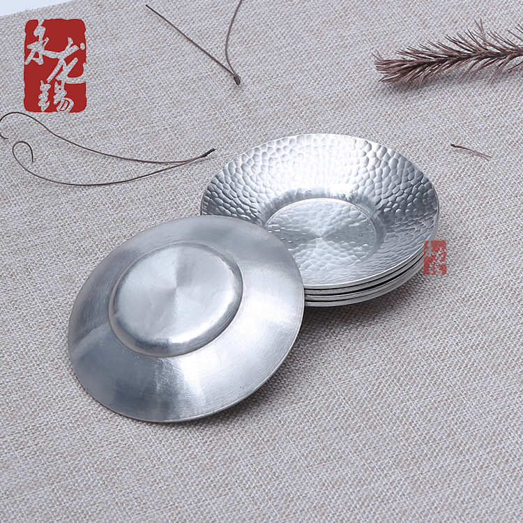 纯锡茶托茶杯垫手工锤目纹高档茶席配件高档锡托锡垫日式回流银亮