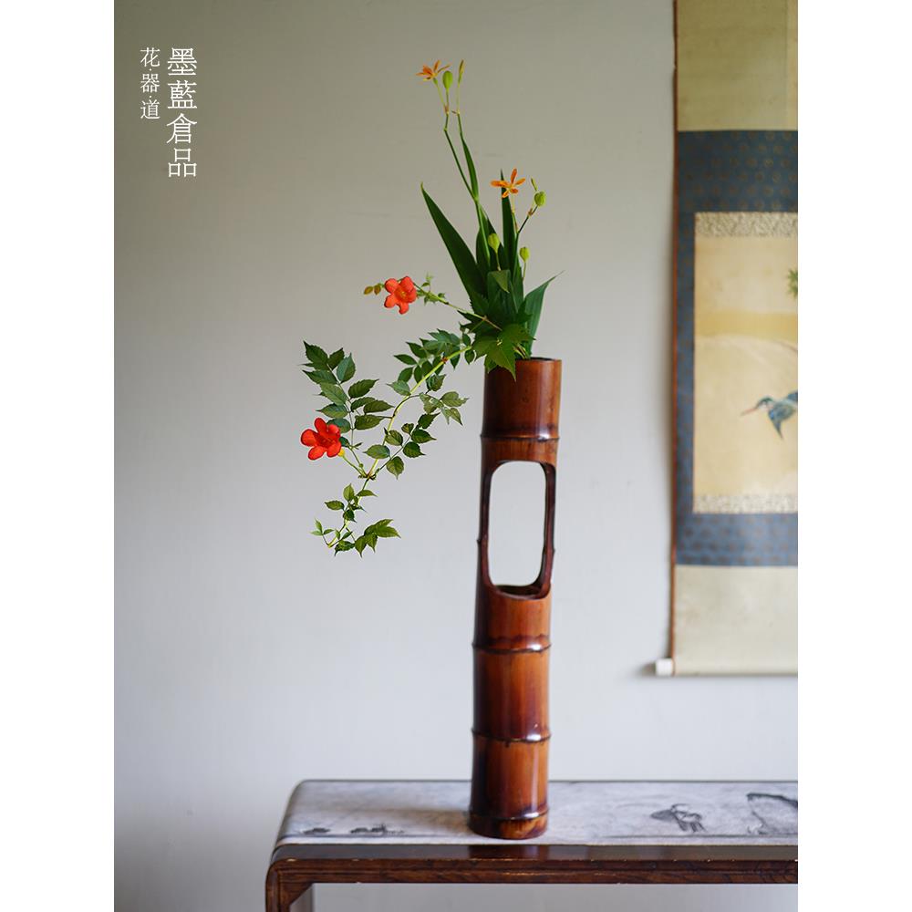 有根竹筒插花器中国花卉比赛标准专用竹花瓶装饰品中国花瓶插花器