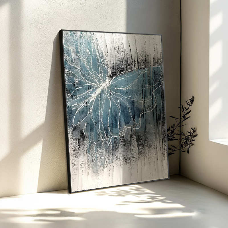 蓝色蝴蝶玄关装饰画抽象肌理客厅小众艺术挂画大芬村肌理手绘油画图片