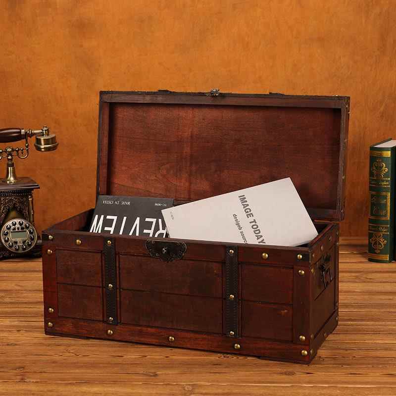 复欧UGX式古带锁大摄木箱手工做旧老式收箱子橱纳窗摆件拍道具装