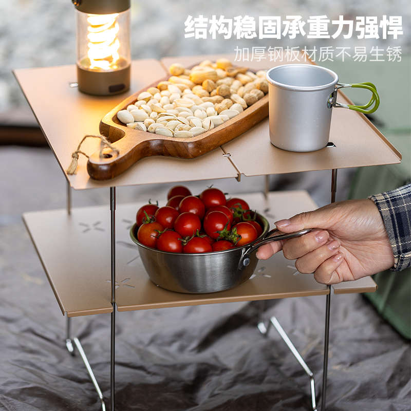 户外双层铝板桌露营野餐便携式小桌旅游徒步桌板多功能自驾小茶桌