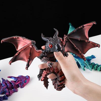 3D打印双角大飞龙带翅膀关节可活动爆款摆摊模型儿童玩具秦小龙