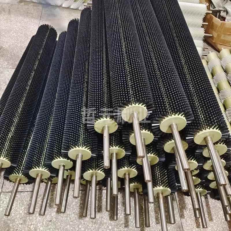 工业硬毛刷洗毛刷辊扫圆除尘尼龙丝马清尾猪鬃塑料形毛刷辊425清