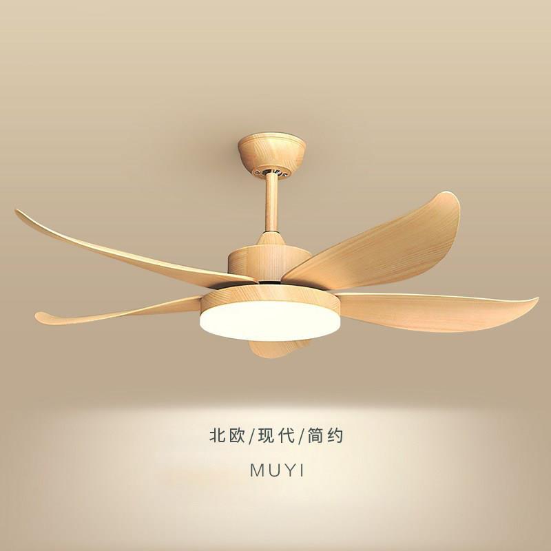 原木饭厅吊扇灯2025年新款客厅吊扇灯北欧简约家用灯扇一体吊灯具