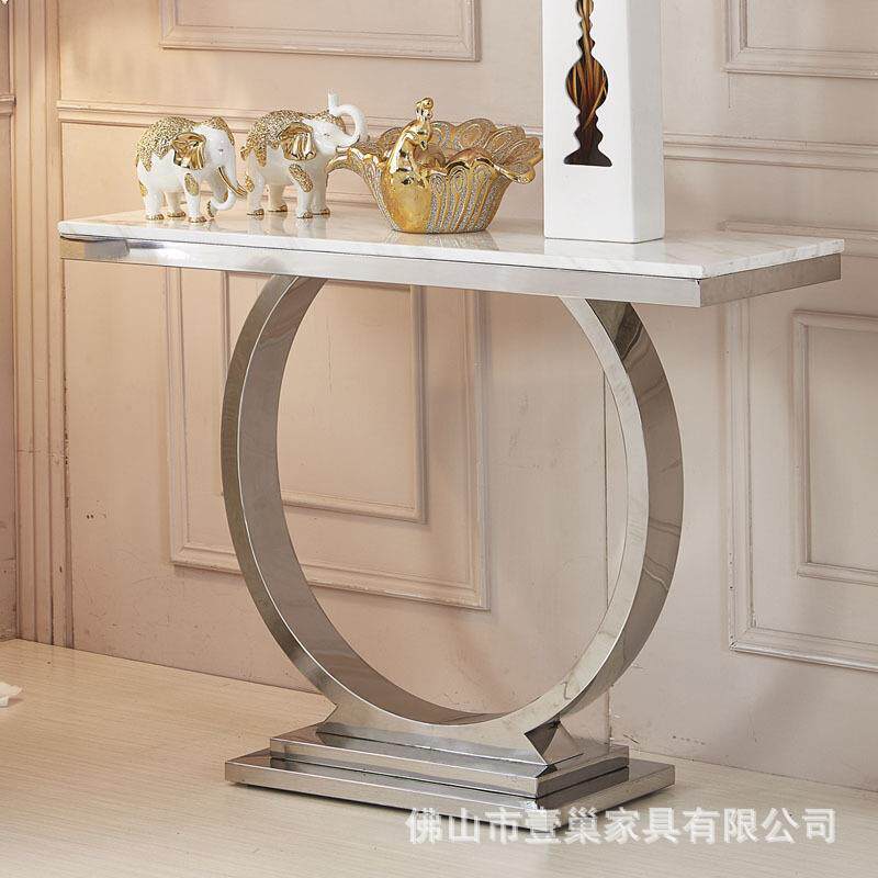 现代简约玄关大理石玄关台轻奢不锈钢玄关钛金色入户门玄关装饰柜