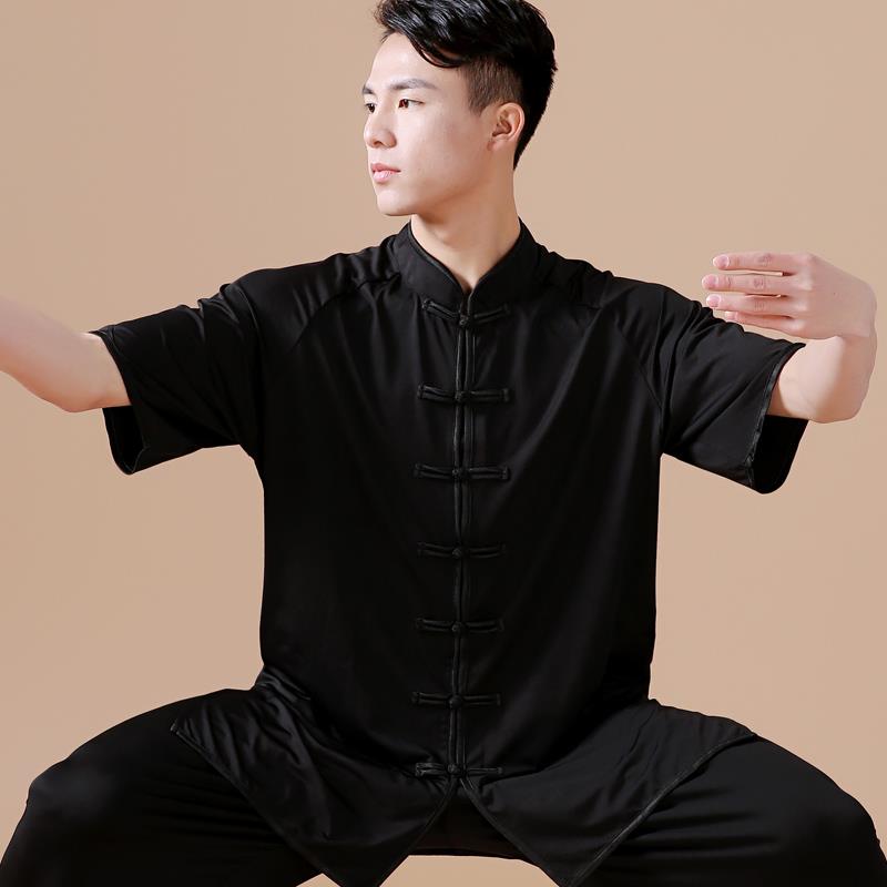 正品武士龙太极服女牛丝比赛武表演术服奶装中国风太极拳练功服男图片