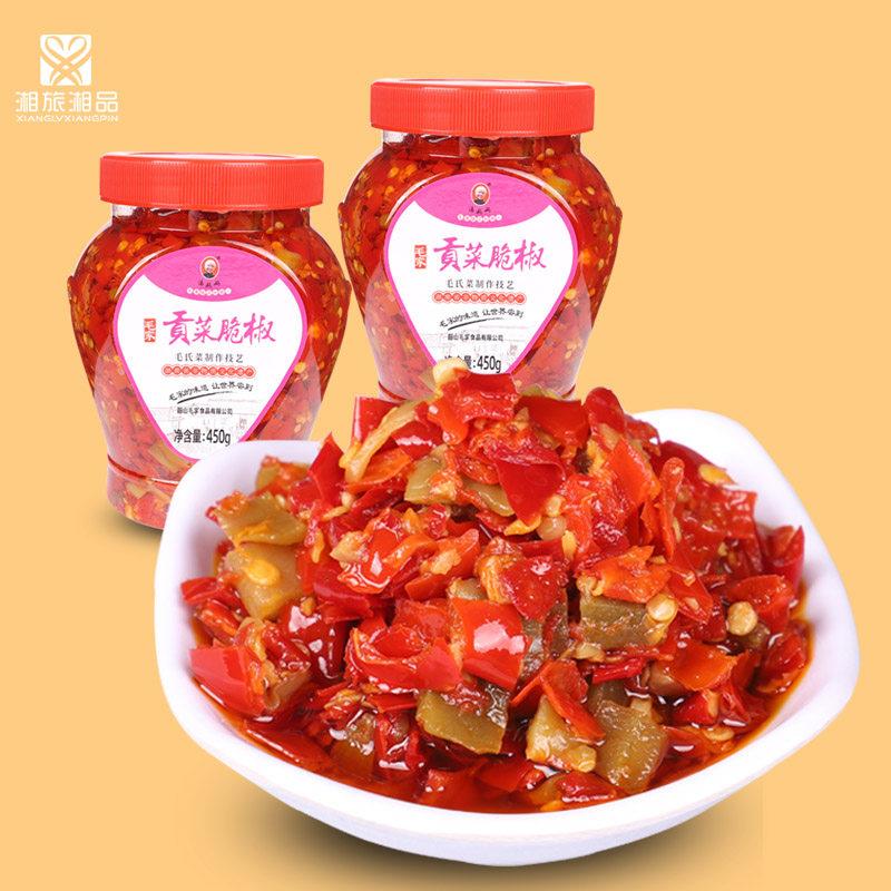 韶山生产汤妈妈贡菜脆椒450克毛家饭店毛家食品拌饭红剁椒中辣