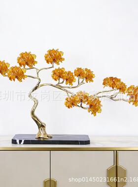 紫晶晶发财树摆件艺客厅玄关水视柜办公KF-M538室装饰品铜工品乔