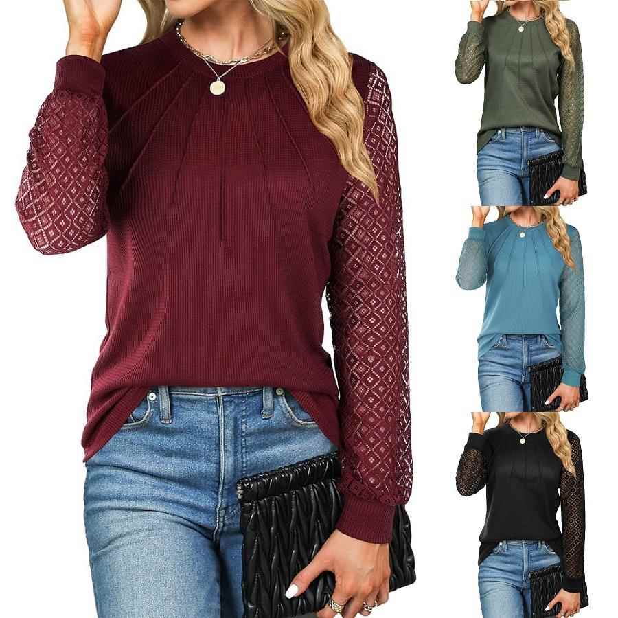 Womens Long T-Shirt Round Stitching Sleeve Neck Grace Top