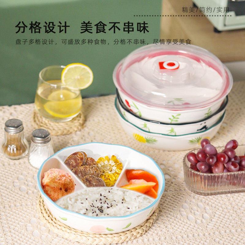 饭盒碗个人专用上班族陶瓷碗食堂自带碗带盖子分隔餐盒微波炉加热