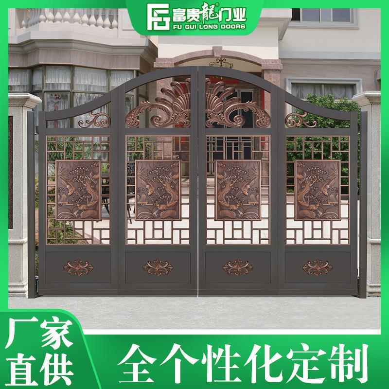 富贵龙厂家仿古别墅大门 古式铝艺雕刻金色仿铜进户门 铝合金大门