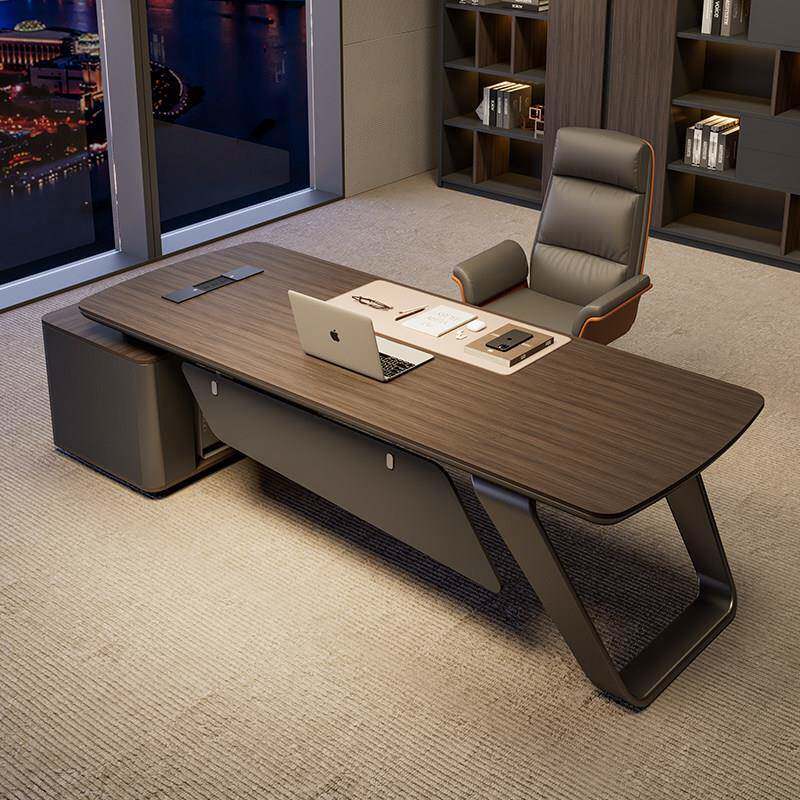 烤漆办公桌老板桌轻奢高级感简约现代总裁桌办公室大班台桌椅组合